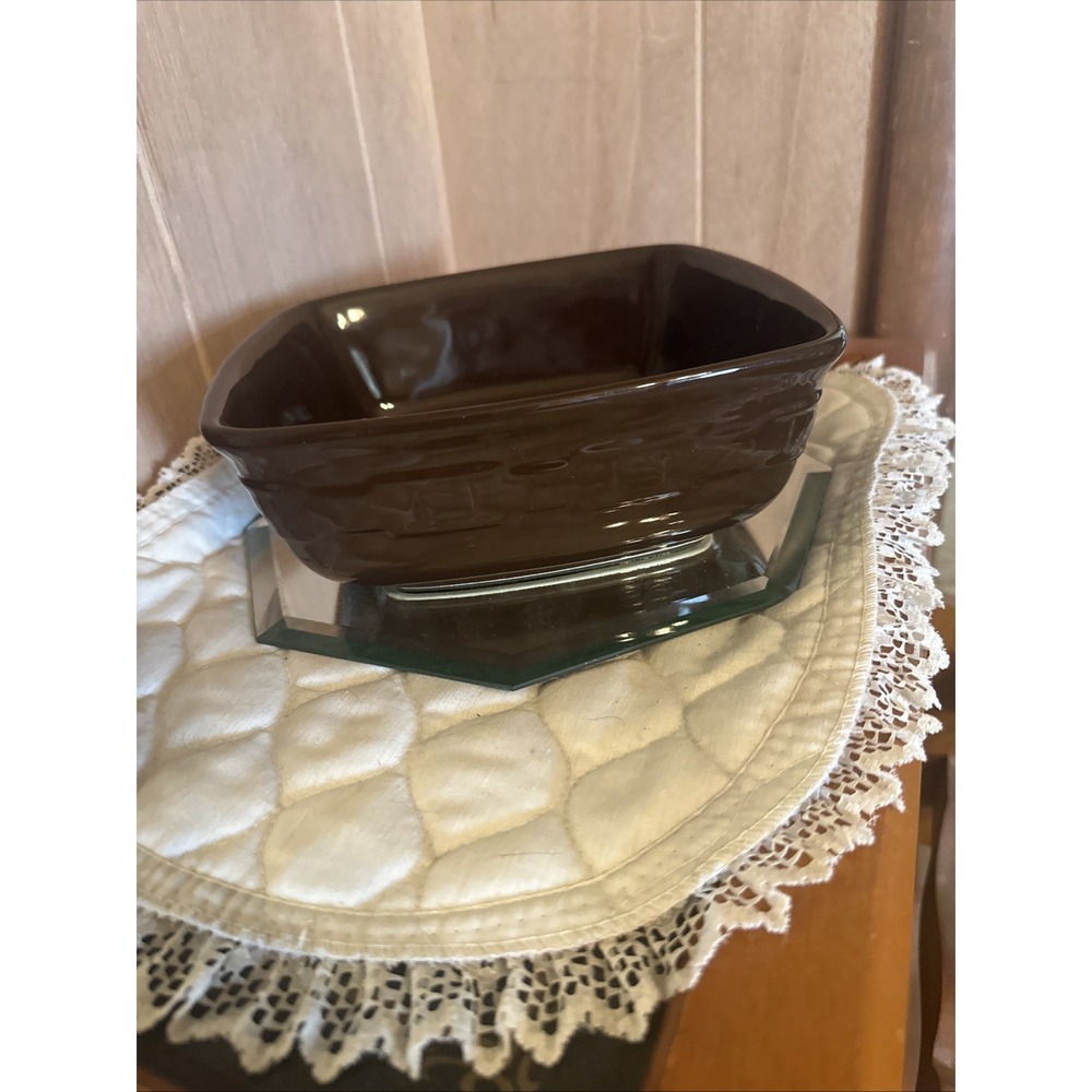 Longaberger Pottery Woven Traditions Brown Soft Square Serving Bowl